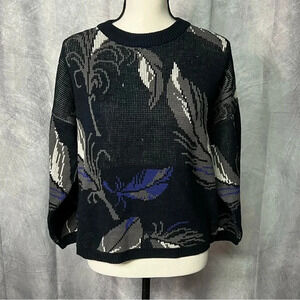 Winkelman’s VINTAGE Black, White, Gray and Periwinkle Feather Cropped Sweater